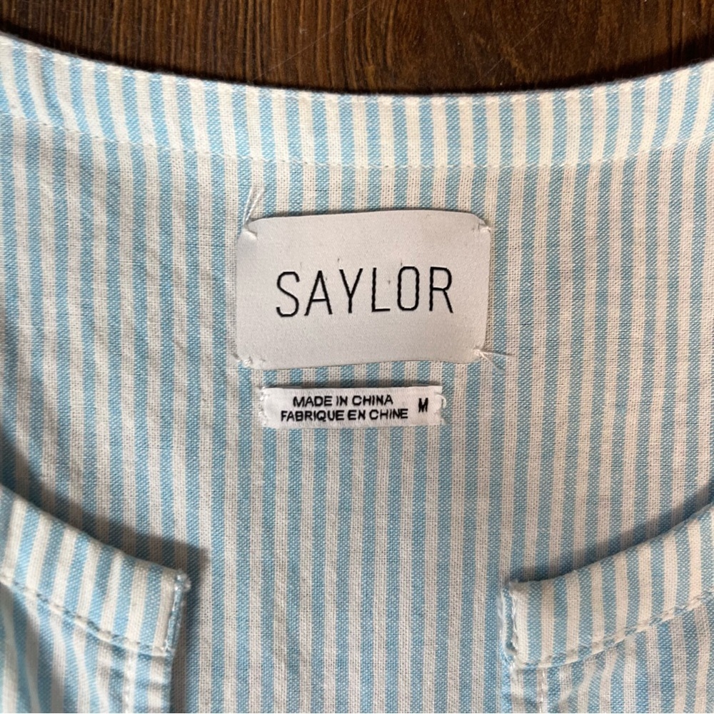 SAYLOR Blue Tiered Flutter‎ Sleeve Striped Sundress SZ MED - Picture 6 of 8